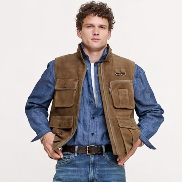 BANANA REPUBLIC Suede Photojournalist Vest Cognac Brown Utility Paleontologist L